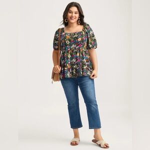 BloomChic Black Floral Blouse short sleeve lightweight NWT